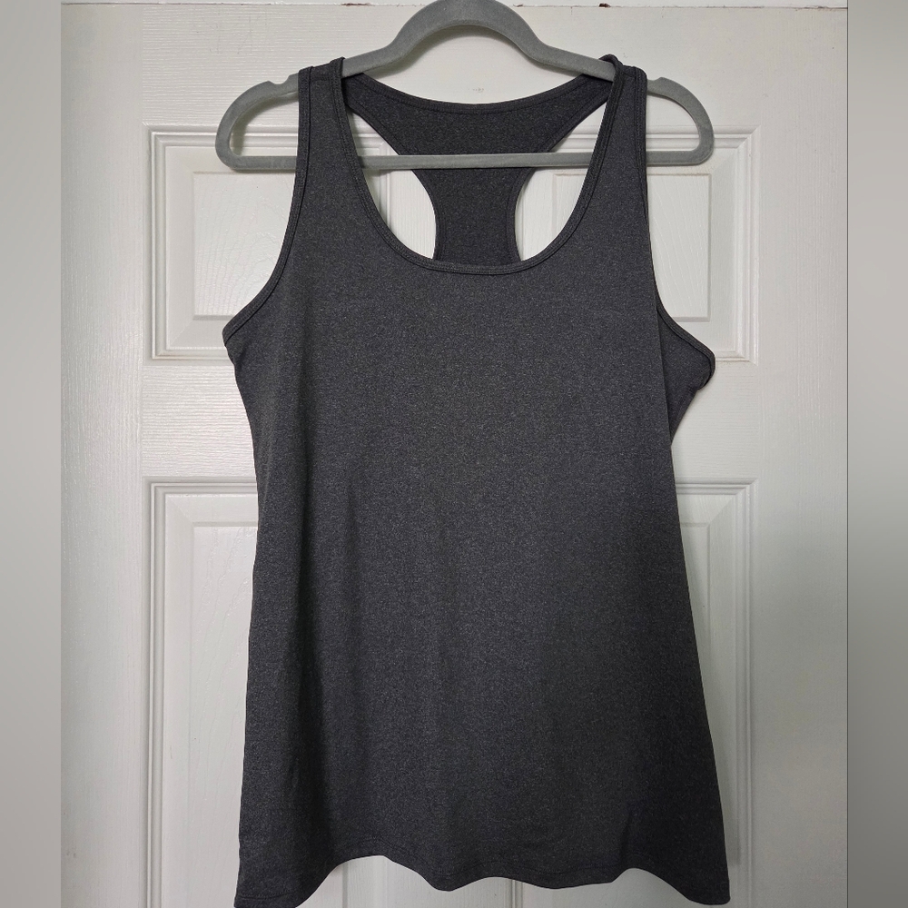 Gray Workout Racerback Tank Top Gym Workout Athletic Athleisure Size XL Fitted